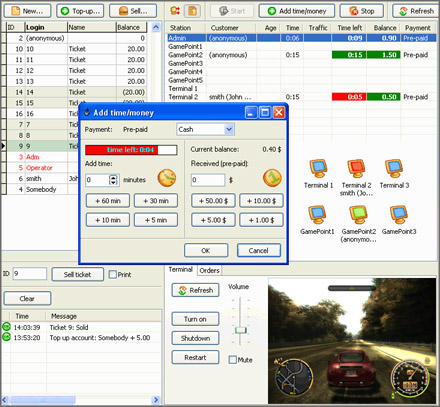 Internet Cafe Software Screenshot. Click for full sized image (100 Kbytes)